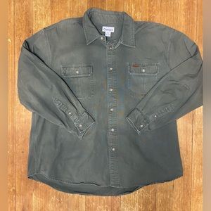 Carhart Work Wear button up long sleeve shirt men’s 2Xlarge Heavy Duty ArmyGreen